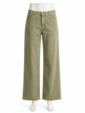 Khaki Green Stradivarius Straight, Wide-Leg Jeans, 100% cotton, size 10